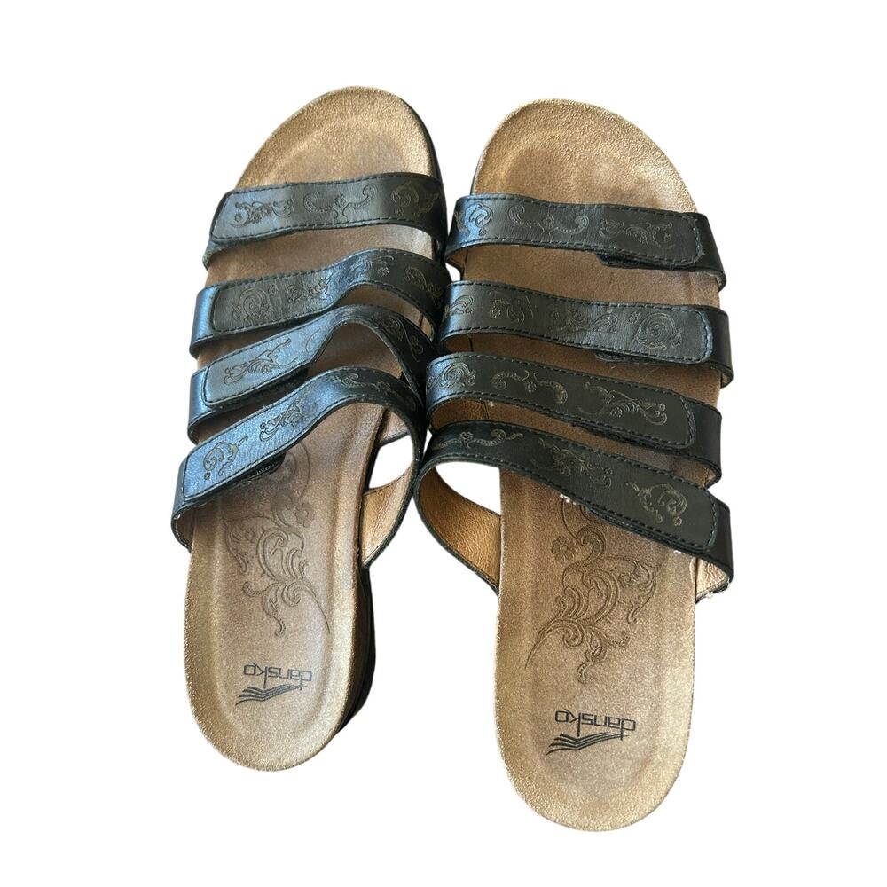 Danskos black leather slip on sandals size 7.5